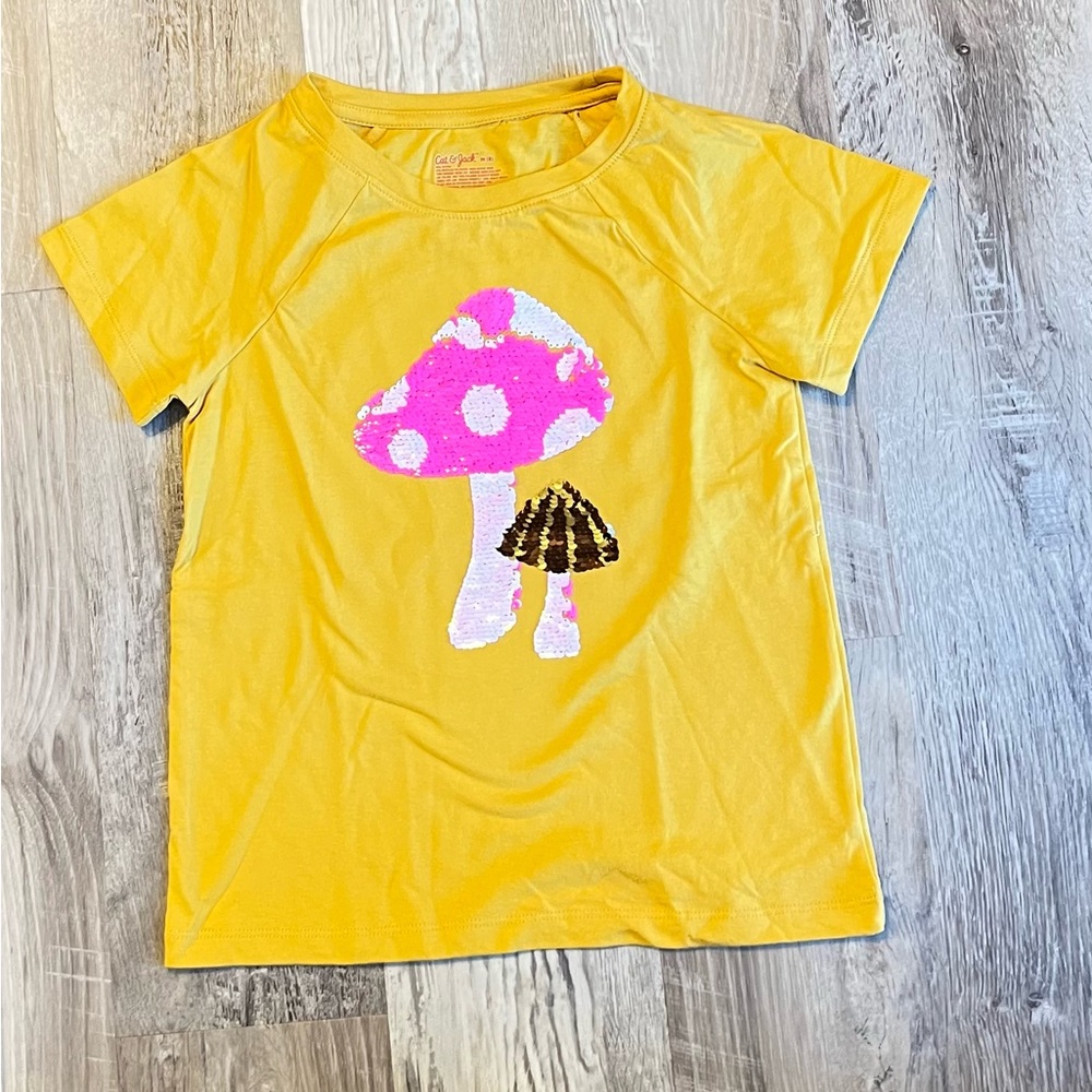 Cat & Jack Yellow Tee with Pink and Brown Mushroom